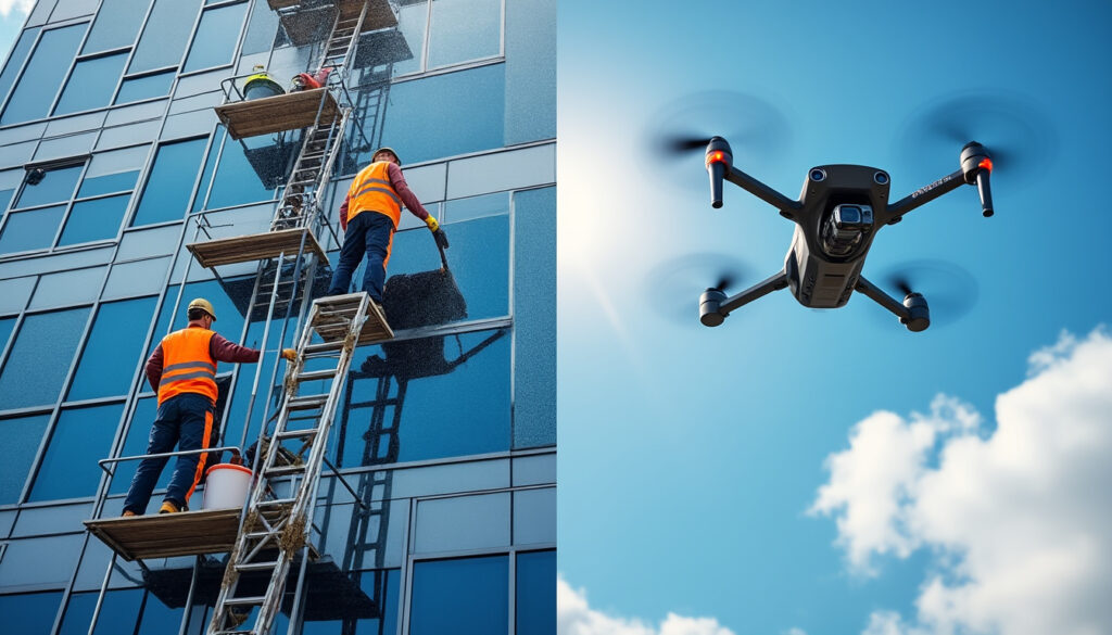 découvrez comment le nettoyage par drone offre des avantages uniques par rapport aux méthodes traditionnelles : gain de temps, sécurité renforcée et efficacité accrue pour tous vos besoins de nettoyage en hauteur.