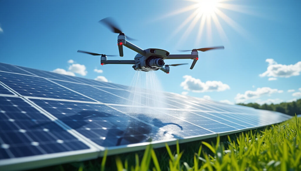 découvrez comment le nettoyage de panneaux solaires par drone offre une solution rapide, efficace et sans risque pour optimiser le rendement de vos installations photovoltaïques.